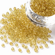 Glass Seed Beads, Transparent, Round, Goldenrod, 8/0, 3mm, Hole: 1mm, about 10000 beads/pound(SEED-A004-3mm-2B)