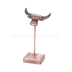 Iron Earring Displays, Jewelry Display Rack, Jewelry Tree Stand, OX-Head , Red Copper, 6.7x13.1cm(EDIS-L006-05R)
