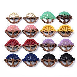 Opaque Resin & Walnut Wood Links Connectors, Two Tone, Flat Round with Tree, Mixed Color, 18.5x24.5x2.5~3.5mm, Hole: 1.5mm(RESI-T035-55)