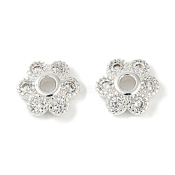 Brass Micro Pave Clear Cubic Zirconia Bead Caps, Flower, 925 Sterling Silver Plated, 7x7.5x2mm, Hole: 1.6mm(KK-I719-07S)