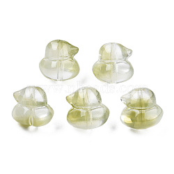 Transparent Spray Painted Glass Beads, Duck, Yellow Green, 11.5x12x10.5mm, Hole: 1mm(GLAA-N035-023-C05)