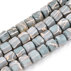 Handmade Polyester Clay Beads Strand, with Gold Foil, Column, Light Grey, 6.5~7x6mm, Hole: 2mm, about 63pcs/strand, 15.94~16.26''(40.5~41.3cm)(CLAY-P001-03C)