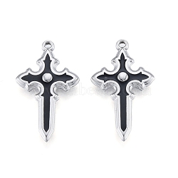 304 Stainless Steel Pendants, with Enamel, Cross, Stainless Steel Color, 33.5x20x3.5mm, Hole: 1.5mm(STAS-B027-26P)