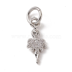Brass Micro Pave Cubic Zirconia Charms, with Jump Rings, Ballet Dancer Charms, Platinum, 13x5.5x1.5mm, Hole: 3.4mm(ZIRC-F132-11P)