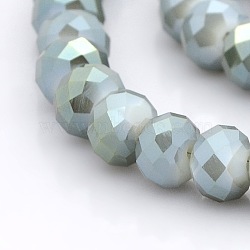 Full Rainbow Plated Faceted Rondelle Imitation Jade Glass Beads Strands, Cadet Blue, 8x6mm, Hole: 1mm, about 65pcs/strand, 16 inch(GLAA-A024E-FR01)