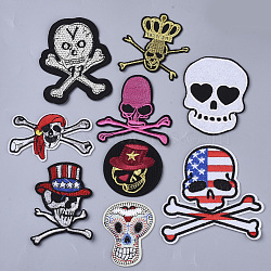 Computerized Embroidery Cloth Iron On/Sew On Patches, Costume Accessories, Appliques, Skull, Mixed Color, 51~105x52.5~105x1.5mm, 90pcs/bag.(AJEW-T006-013)