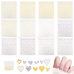 13 Sheets 13 Style 3D Bronzing/Laser Heart Pattern Nail Art Sticker, Self-Adhesive Nail Art Decals for Women Nail Decoration, Mixed Color, 10x8.5x0.03cm, Sticker: 2.5~10x3.5~9.5mm, 1 sheet/style(DIY-OC0010-90)