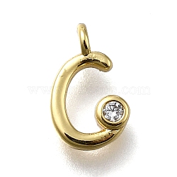 Brass Micro Pave Cubic Zirconia Pendants, Letter Charms, Rack Plating, Long-Lasting Plated, Cadmium Free & Lead Free, Letter C, 11x7x2mm, Hole: 1.6mm(KK-B132-12G-C)