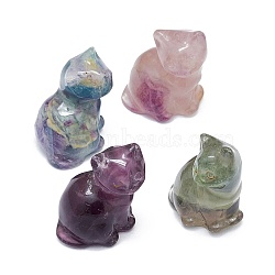 Natural Fluorite Sculpture Display Decorations, for Home Office Desk, Cat, 18~19x23~23.5x29~30.5mm(G-F719-39)