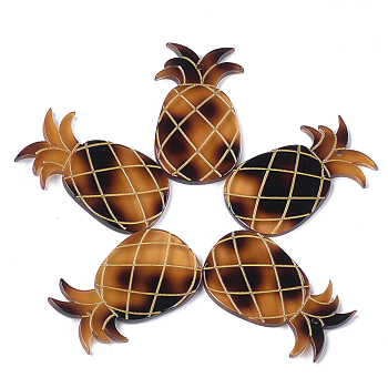 Cellulose Acetate(Resin) Pendants, Tortoiseshell Pattern, Pineapple, Chocolate, 41.5x24.5x2.5mm, Hole: 1.5mm