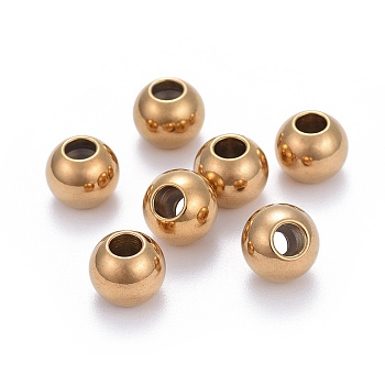 201 Stainless Steel Beads, with Rubber Inside, Slider Beads, Stopper Beads, Round, Golden, 10x8mm, Hole: 4mm, Rubber Hole: 3mm