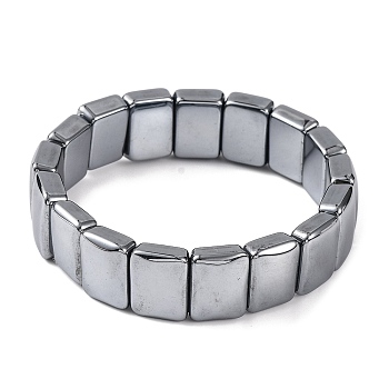 Rectangle Terahertz Stone Beaded Stretch Bracelets for Women Men, Inner Diameter: 2-1/4 inch(5.8cm), Bead: 12x16~16.5x6~6.5mm