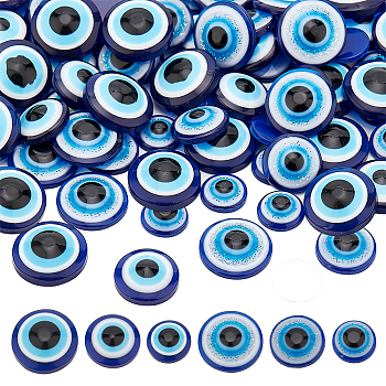 300Pcs 6 Styles Resin Evil Eye Cabochons, Half Round/Dome, Blue, 8~12x3.5~4.5mm, 50pcs/style