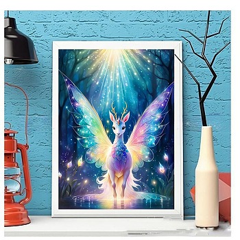 DIY Diamond Painting Stickers Kits For Kids, including Resin Rhinestone, Diamond Sticky Pen, Tray Plate, Glue Clay, Deer, 400x300x0.2mm, Resin Rhinestone: 2.5x1mm, 20 color, 1bag/color, 20bags