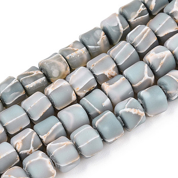 Handmade Polyester Clay Beads Strand, with Gold Foil, Column, Light Grey, 6.5~7x6mm, Hole: 2mm, about 63pcs/strand, 15.94~16.26''(40.5~41.3cm)