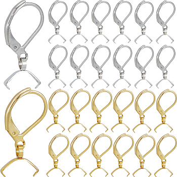 60Pcs 2 Colors 304 Stainless Steel Leverback Earring Findings, with Ice Pick Pinch Bails, Golden & Stainless Steel Color, 24mm, Pin: 0.7mm and 0.5mm, 30Pcs/color