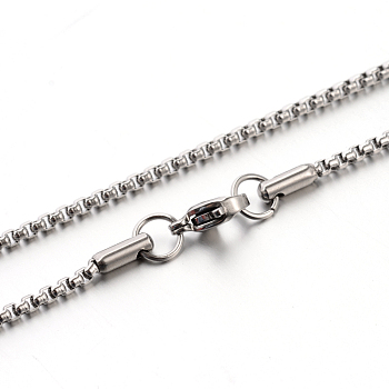 304 Stainless Steel Box Chain Necklaces, Stainless Steel Color, 19.7 inch(50cm), 2mm