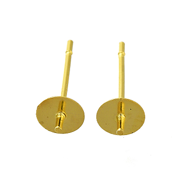 304 Stainless Steel Stud Earring Findings, for Half Drilled Beads, Real 18K Gold Plated, 14x5mm, Pin: 12x0.8mm