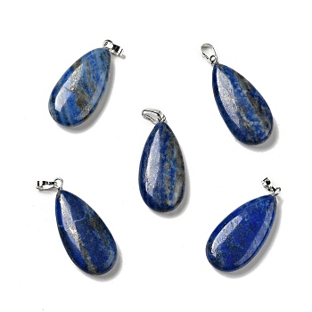 Natural Lapis Lazuli Pendants, with Platinum Tone Brass Findings, Teardrop, 33x15x7~7.5mm, Hole: 5x3.5mm