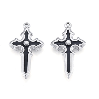 304 Stainless Steel Pendants, with Enamel, Cross, Stainless Steel Color, 33.5x20x3.5mm, Hole: 1.5mm