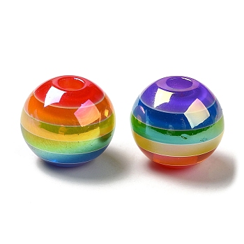 Pride UV Plating Rainbow Iridescent Acrylic European Beads, Large Hole Beads, Round, Colorful, 16mm, Hole: 4mm