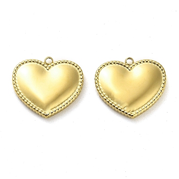 304 Stainless Steel Pendants, Heart Charm, Real 14K Gold Plated, 17x19x3mm, Hole: 1.4mm