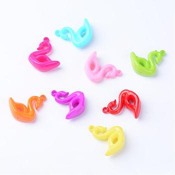Opaque Acrylic Pendants, Swan, Mixed Color, 39x33x14.5mm, Hole: 3mm, about 120pcs/500g