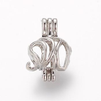 Alloy Locket Pendants, Cage Pendants, Hollow, Elephant, Platinum, 25x19x12.5mm, Hole: 4x5mm, Inner Measure: 12x13mm