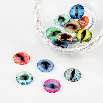 Half Round/Dome Dragon Eye Printed Glass Cabochons, Mixed Color, 12x4mm