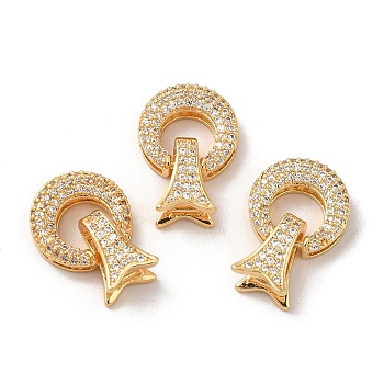 Brass Micro Pave Clear Cubic Zirconia Fold Over Clasps, Cadmium Free & Nickel Free & Lead Free, Ring, Real 18K Gold Plated, Ring: 12.5x4mm, Hole: 3.7x0.7mm; Clasps: 11x7x5.8mm, Hole: 2x0.7mm