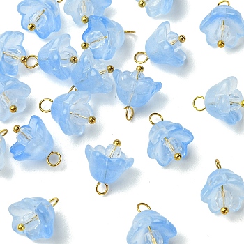 20Pcs Glass & Acrylic Flower Pendants, with Brass Findings, Golden, Cornflower Blue, 14mm, Hole: 2.5mm