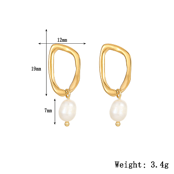 Golden Circle Pendant with Freshwater Pearl Earrings for Women, Stainless Steel, Nuggets