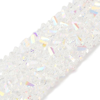 Transparent Glass Beads Strands, Faceted, AB Color, Triangle, Clear AB, 4~4.5x4~4.5x2.5mm, Hole: 0.8mm, about 128~136pcs/strand, 11.10''~12.44''(28.2~31.6cm)