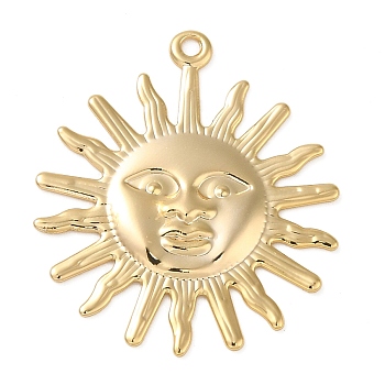 Brass Pendants, Sun, Real 18K Gold Plated, 25x22x1mm, Hole: 1.2mm