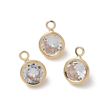Brass Glass Pendants, Round Charm, Long-Lasting Plated, Rack Plating, Faceted, Golden, 8x6x3mm, Hole: 1.2mm