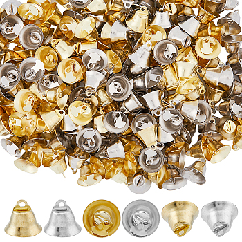 200Pcs 2 Colors Alloy Bell Pendants, Bell Charms, Jewelry Making Findings, Platinum & Light Gold, 14.5x16mm, Hole: 2.5mm, 100pcs/color