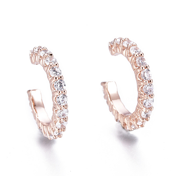 Brass Micro Pave Clear Cubic Zirconia Cuff Earrings, Rose Gold, 15x14x2mm, Inner Diameter: 10.2mm