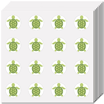 8Pcs Plastic Waterproof Self-Adhesive Picture Stickers, Round Dot Cartoon Decals for Kid's Art Craft, Turtle, 150x150mm, Sticker: 25mm, 8 pcs/set