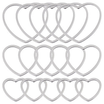 60Pcs 3 Style 304 Stainless Steel Linking Ring, Open Back Bezel, Heart, Stainless Steel Color, 10.5~18x11.5~19.5x0.8mm, 20pcs/style