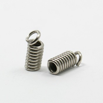 Iron Coil Cord Ends, Platinum Color, about 3.5mm in diameter, 9.5mm long, hole: 2mm, about 1450pcs/500g