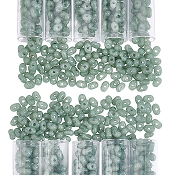 760Pcs Grade A Glass Seed Beads, Czech Glass Beads, Imitation Jade Peanut Beads, Dark Sea Green, 6x3mm, Hole: 1.2mm