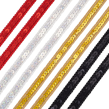 Elite 20M 4 Colors Sparkle Metallic Polyester Lace Ribbon, with Paillette, Clothing Accessories, Mixed Color, 1/2 inch(12mm), 5m/color