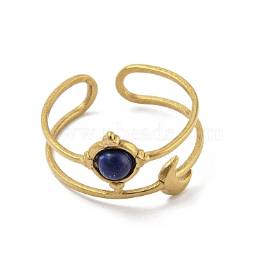 304 Stainless Steel with Natural Lapis Lazuli Ring(RJEW-Z031-01H-01)-2