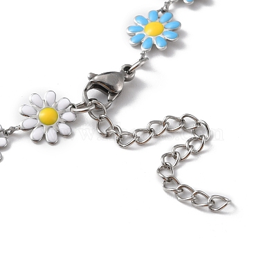 Enamel Daisy Link Chain Necklace(NJEW-P220-01P-07)-4