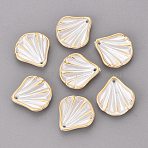 CCB Plastic Pendants, Shell Shape Charms, Golden Metal Enlaced, Creamy White, 20x19x4~4.5mm, Hole: 1.5mm, about 980pcs/500g(PL-N007-20)