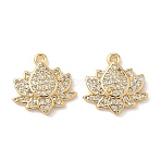 Brass Micro Pave Cubic Zirconia Charms, Lotus, Nickel Free, Real 18K Gold Plated, Clear, 12.5x12.5x2.5mm, Hole: 1mm(X1-KK-C099-09G)