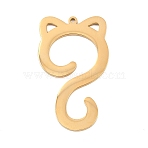 304 Stainless Steel Pendants, Cat Charm, Golden, 38.5x22.5x1.3mm, Hole: 1.4mm(STAS-Z183-02G)