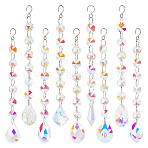 9Pcs 9 Style AB Color Faceted Glass Suncatchers, Big Pendant Decoration, Rainbow Maker, with 201 Stainless Steel Hooks, Maple Leaf/Horse Eye/Cone/Teardrop, Clear AB, 189~191mm, 1pc/style(HJEW-GL0001-05)