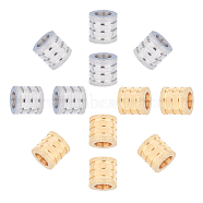 12Pcs 2 Styles Stainless Steel Textured Beads, Large Hole Column Grooved Beads, Ion Plating (IP), Golden & Stainless Steel Color, 6pcs/style(STAS-UN0020-79)