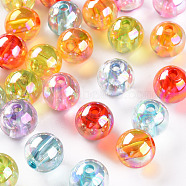 Transparent Acrylic Beads, AB Color Plated, Round, Mixed Color, 10x9mm, Hole: 2mm, about 940pcs/500g(MACR-S370-B10mm)
